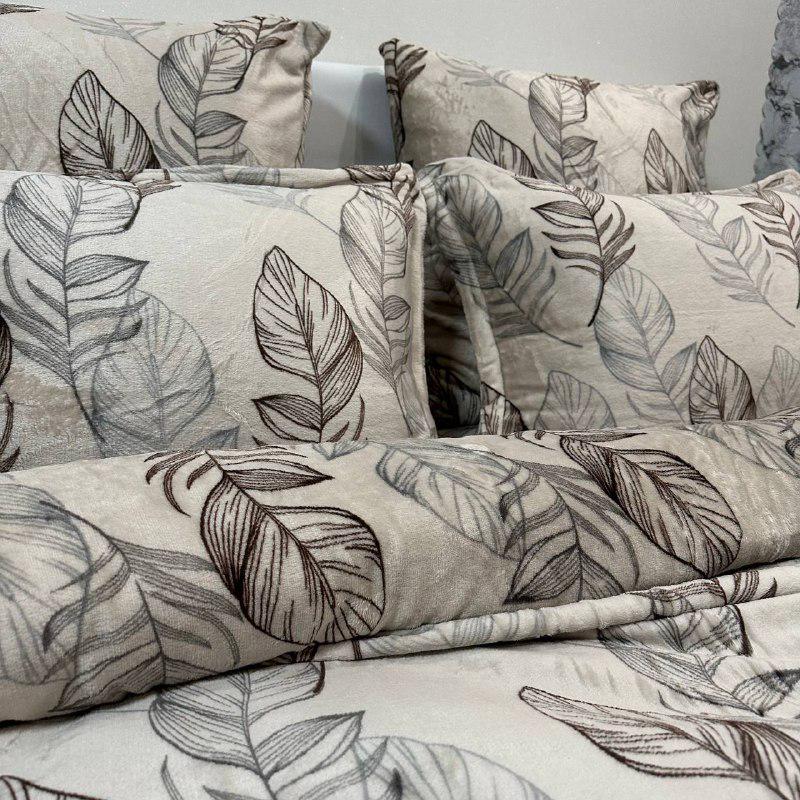 Комплект постельного белья велюровый с рисунком с 4 наволочками евро 200x230 см Кофейный (29225198) - фото 2