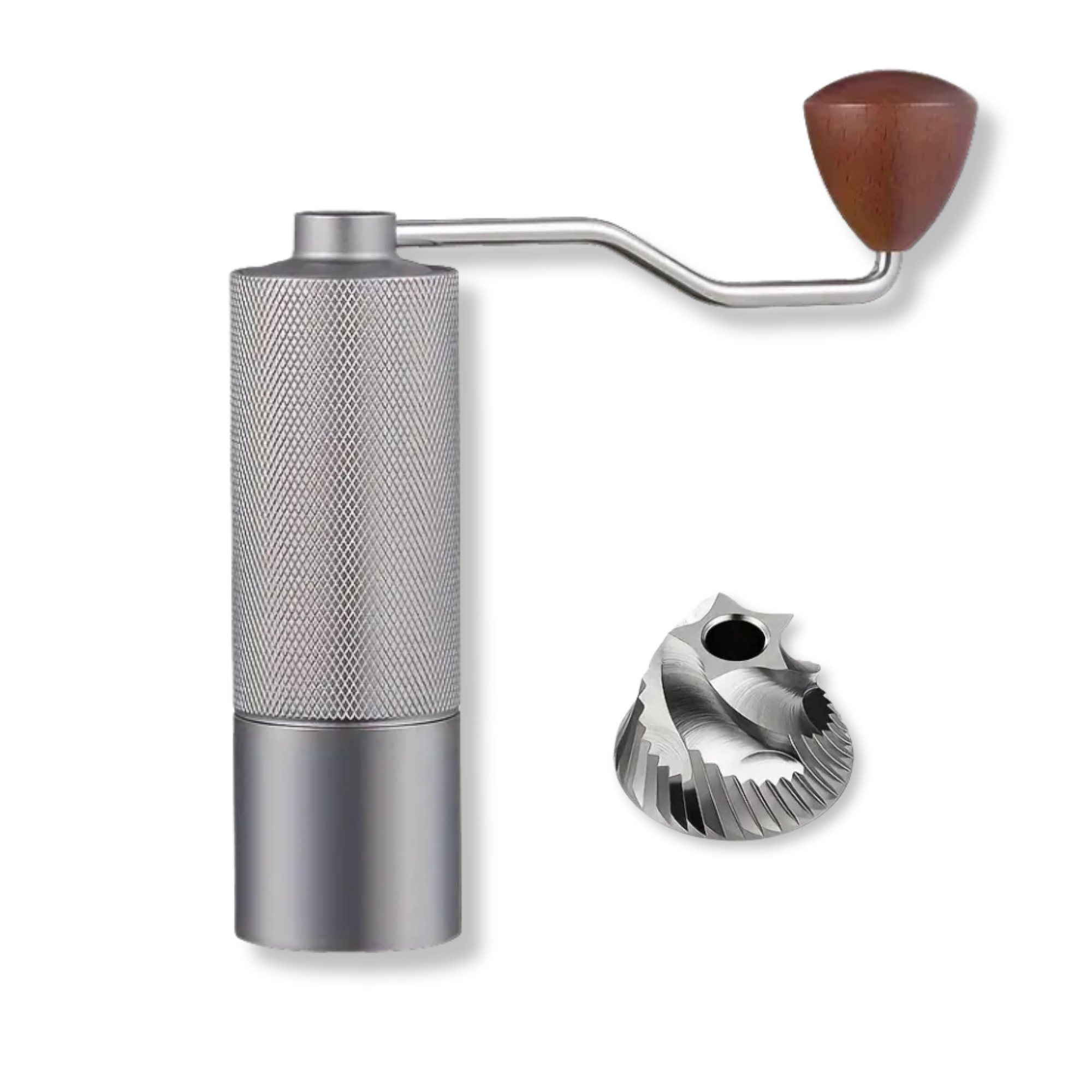 Кофемолка ручная металлическая с регулировкой помола и деревянной ручкой Серебристый (7011)