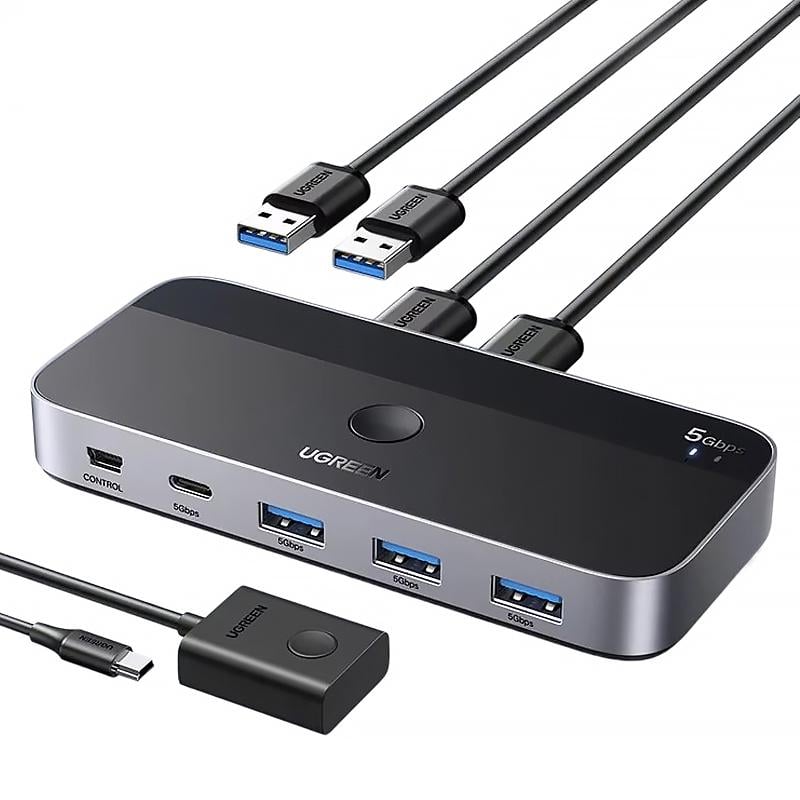 Коммутатор USB кабелей UGREEN CM662 2в4 Out USB 3,0 Sharing Switch Black (15705)