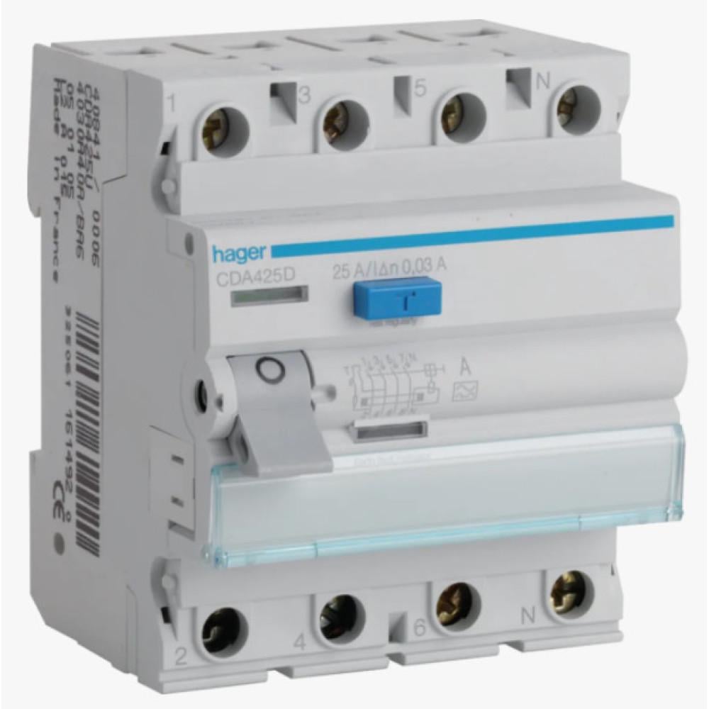 Устройство защитного отключения Hager CDA425D 4P 25A 30 mA тип A (00000023934)