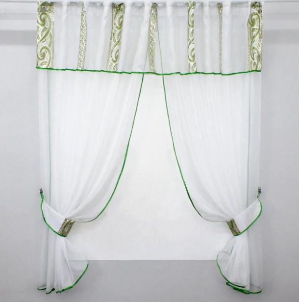 Кухонный комплект штор с ламбрекеном 290х170 см Салатовый/Белый (084к)