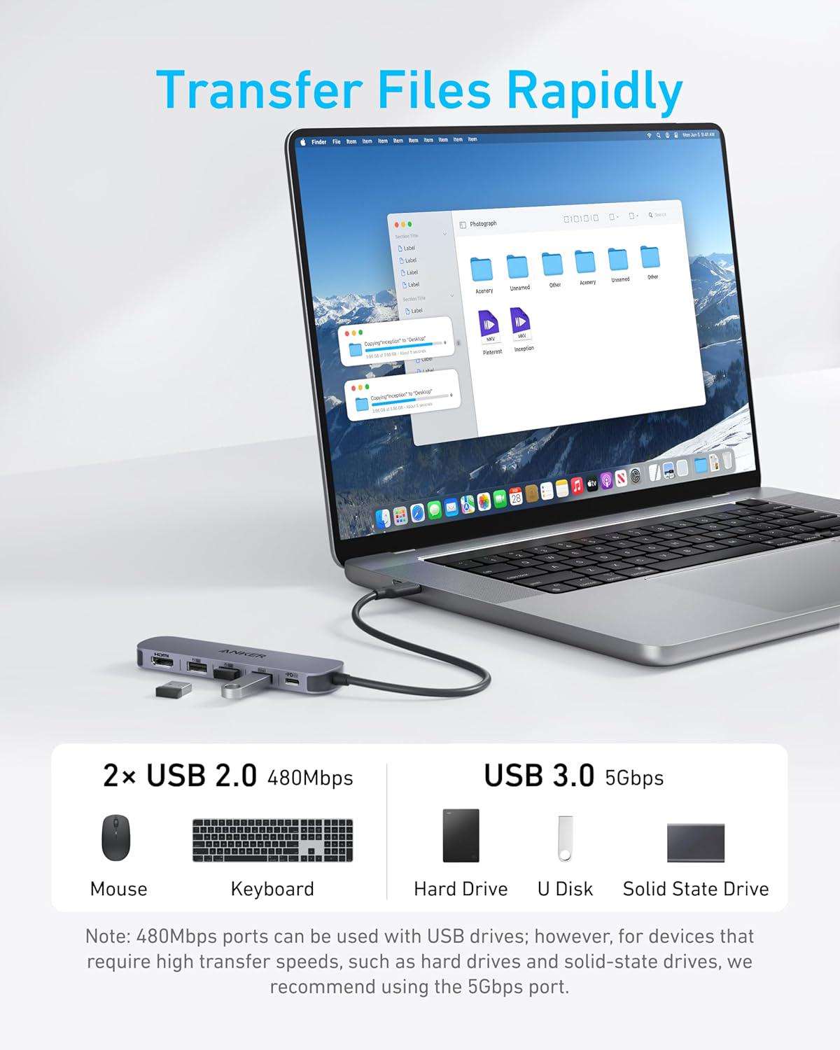 USB-хаб Anker USB-C Hub 5в1 USB Hub for Laptops 4K HDMI Multiport Adapter with 90W Max Power Delivery - фото 4 USB-хаб Anker USB-C Hub 5в1 USB Hub for Laptops 4K HDMI Multiport Adapter with 90W Max Power Delivery - фото 4