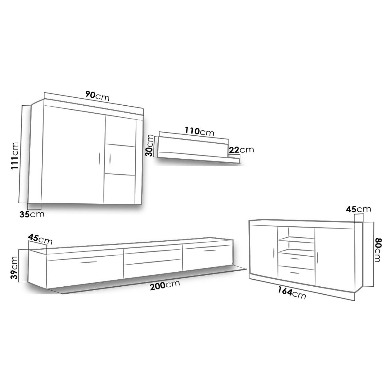 Стенка в гостиную комплект Сama Samba C из ламинированной ДСП/МДФ без подсветки Белый матовый/Белый глянец (22509) - фото 2