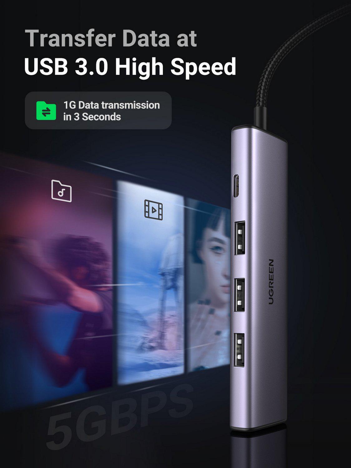 Хаб USB UGREEN CM473 4в1 Grey (20805) - фото 2
