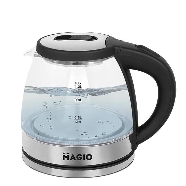 Чайник с подсветкой MAGIO МG-497 стеклянный 1 л Steel/Black (iz14829)