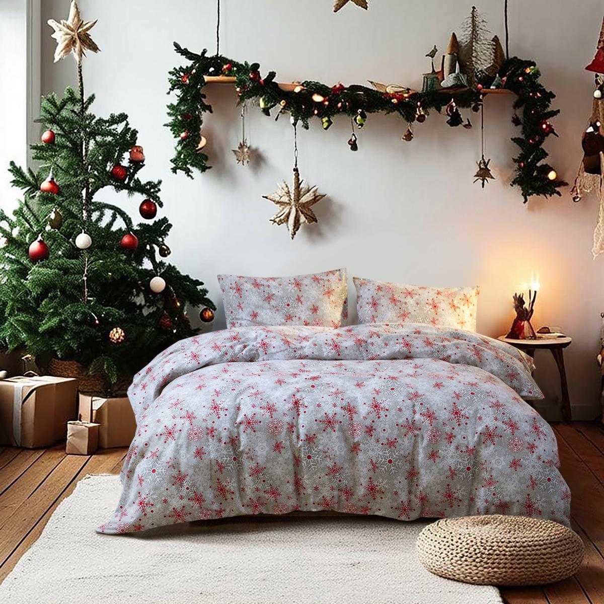 Комплект постельного белья Lotus Home Snowflake фланель евро Серый/Красный (svt-2000022349031)