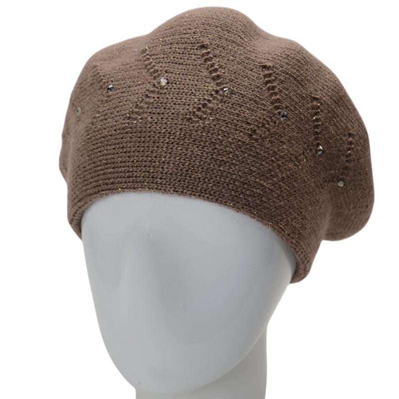 Берет женский Lirus БЕАТРИС с люрексовой нитью двойной с узором и стразами one size Темно-пудровый (280714)