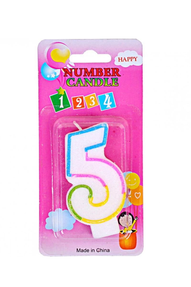 Свеча на торт Цифра 5 с блестками (8054480)