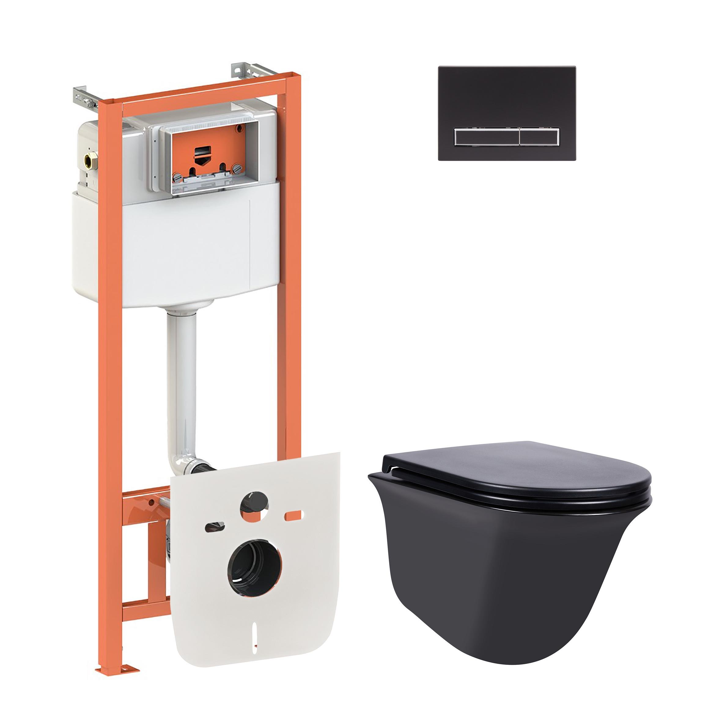 Комплект инсталляции Q-tap Nest QT1833051ERMB0133M425M08V1091MB с унитазом кнопка Черный (124758)