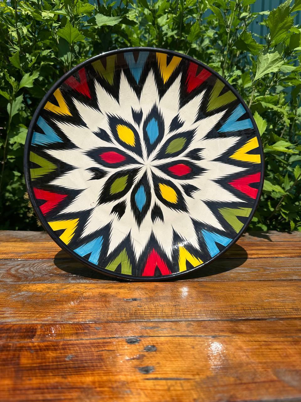 Ляган большая керамическая тарелка ручной работы Ромб диаметр 38 см