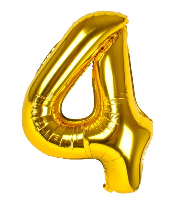 Шарик Цифра "4" 100 см Золотой - фото 1 Шарик Цифра "4" 100 см Золотой - фото 1