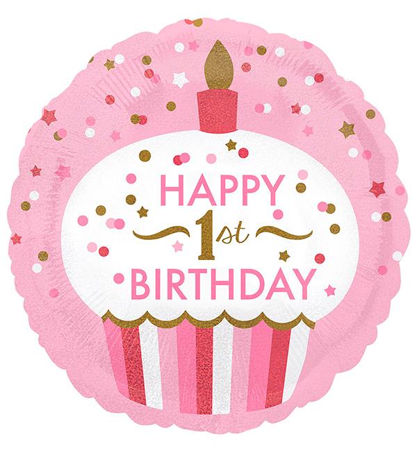 Воздушный шар 1-st Birthday 45 см Розовый (415455)