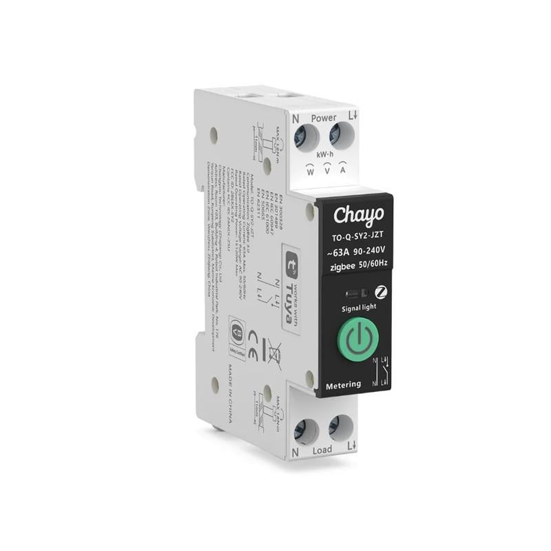 Умный ZigBee выключатель Chayo с полной защитой/счетчиками/таймером 1P+N 1-63A 230V Smart Life/Tuya (CH-TO-Q-SY2-JZT)