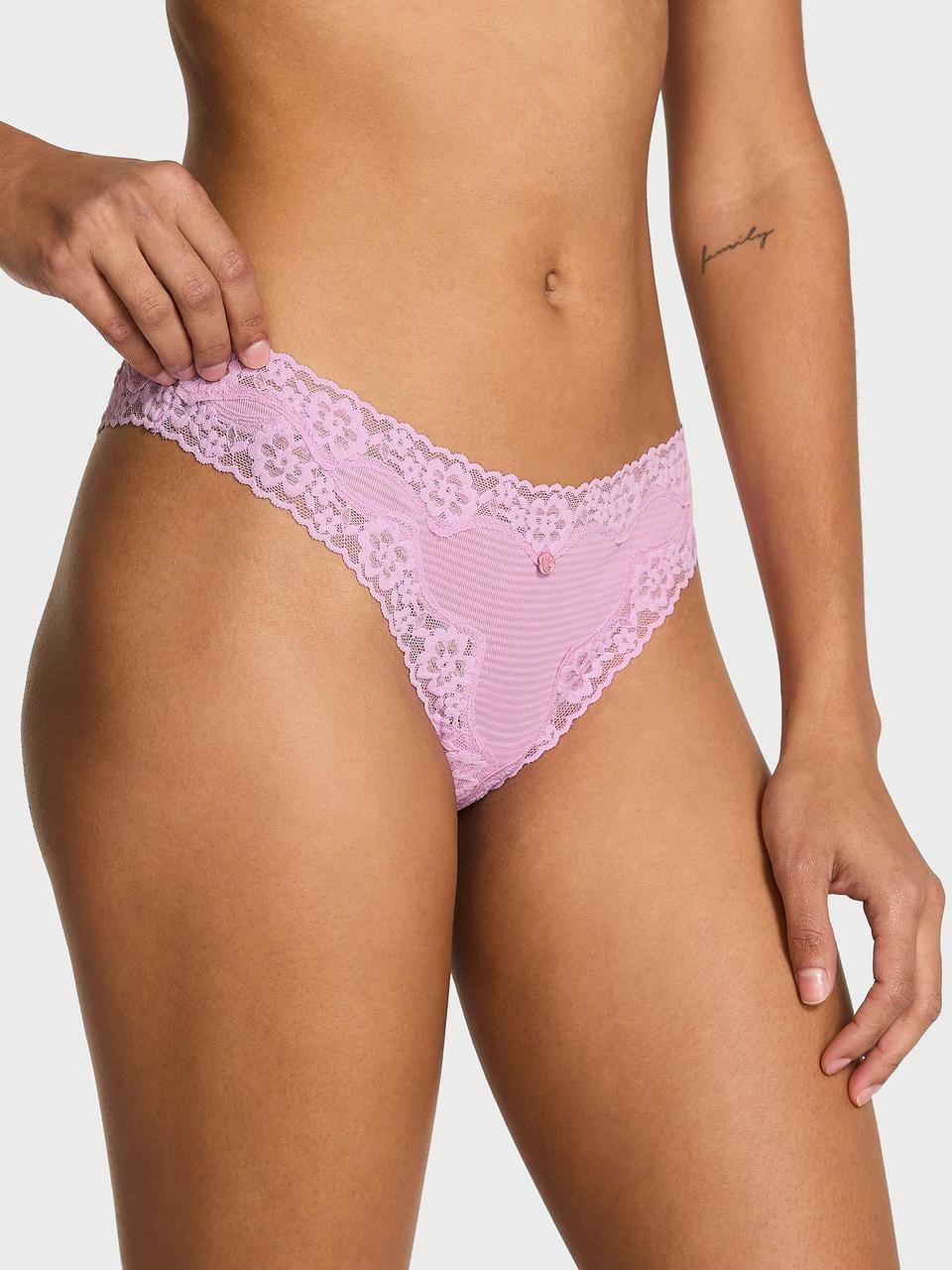 Трусики женские Victoria's Secret Cotton Shadow Stripe Lace-Waist Thong XL Сиреневый (5167599165)