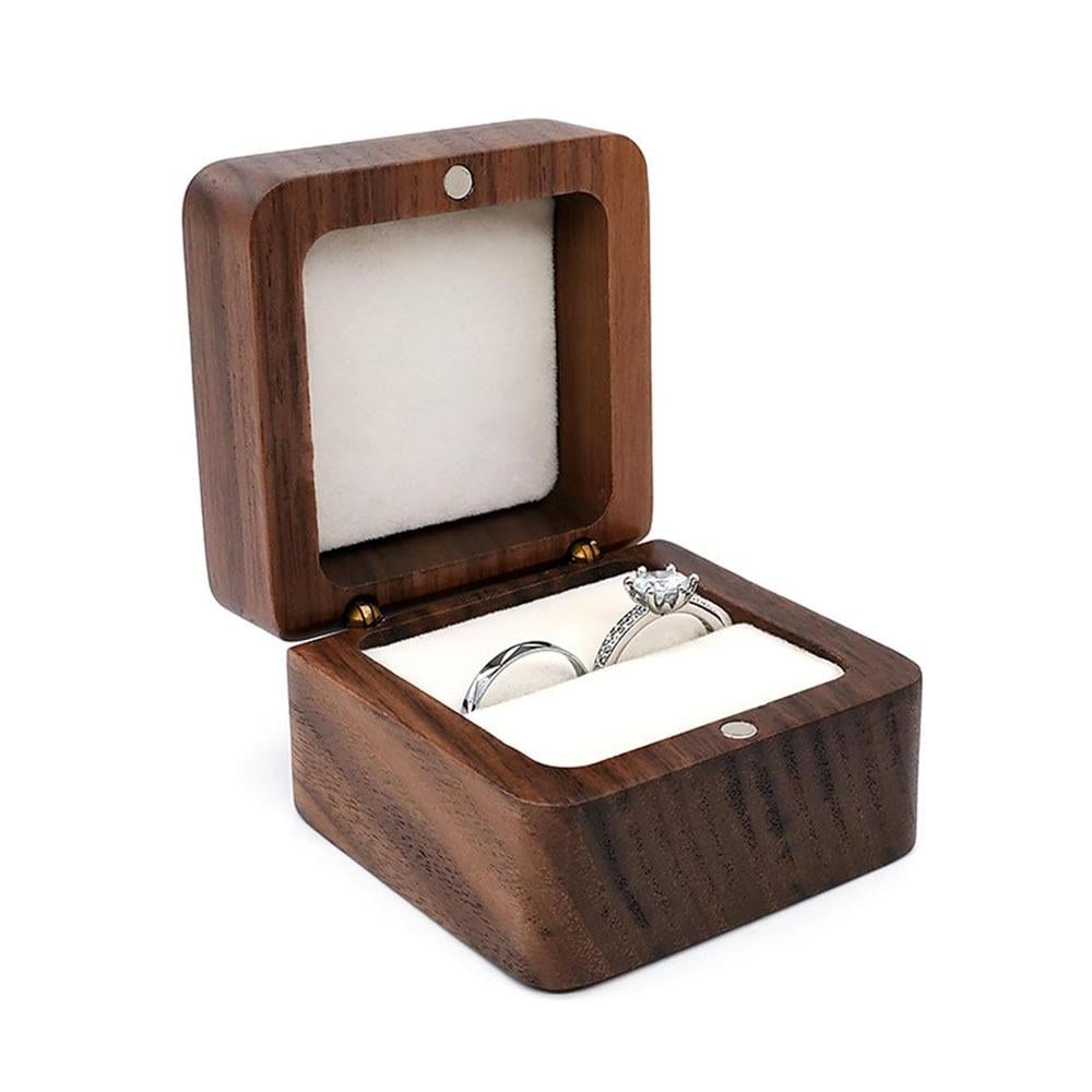Коробочка для кілець дерев'яна ювелірна для обручальних кілець весілля та пропонування руки та серця