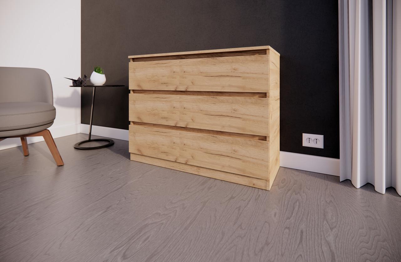 Комод MEBEX на 3 ящика 100х40х77,4 см Дуб Крафт (VM3B1000DC) - фото 4 Комод MEBEX на 3 ящика 100х40х77,4 см Дуб Крафт (VM3B1000DC) - фото 4