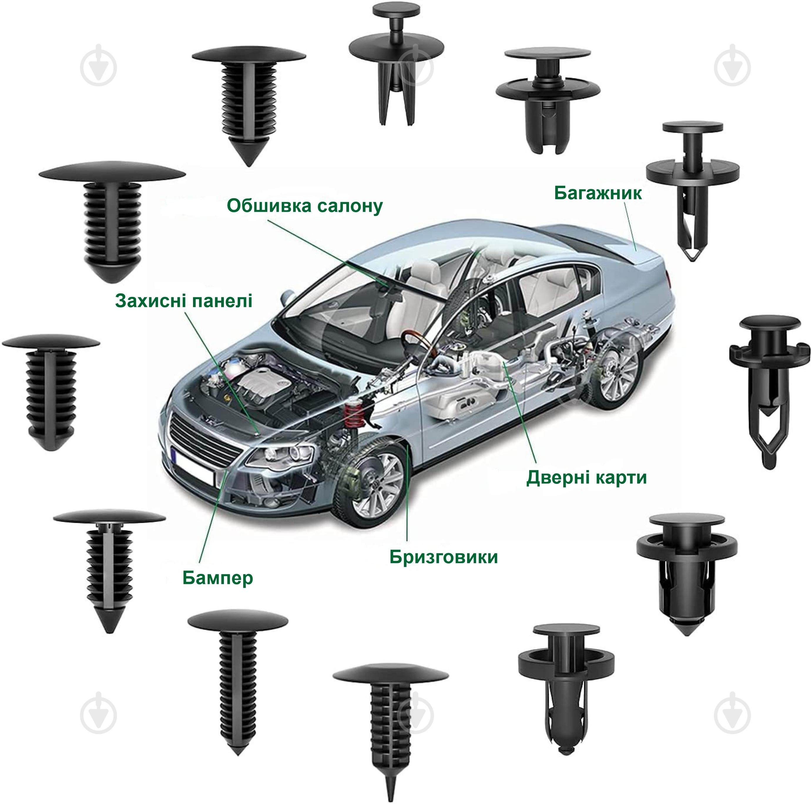 Набір для ремонту автомобіля 245в1 кліпси/кріплення/фіксатори 240 шт. 12 видів та 5 інструментів (137379) - фото 4