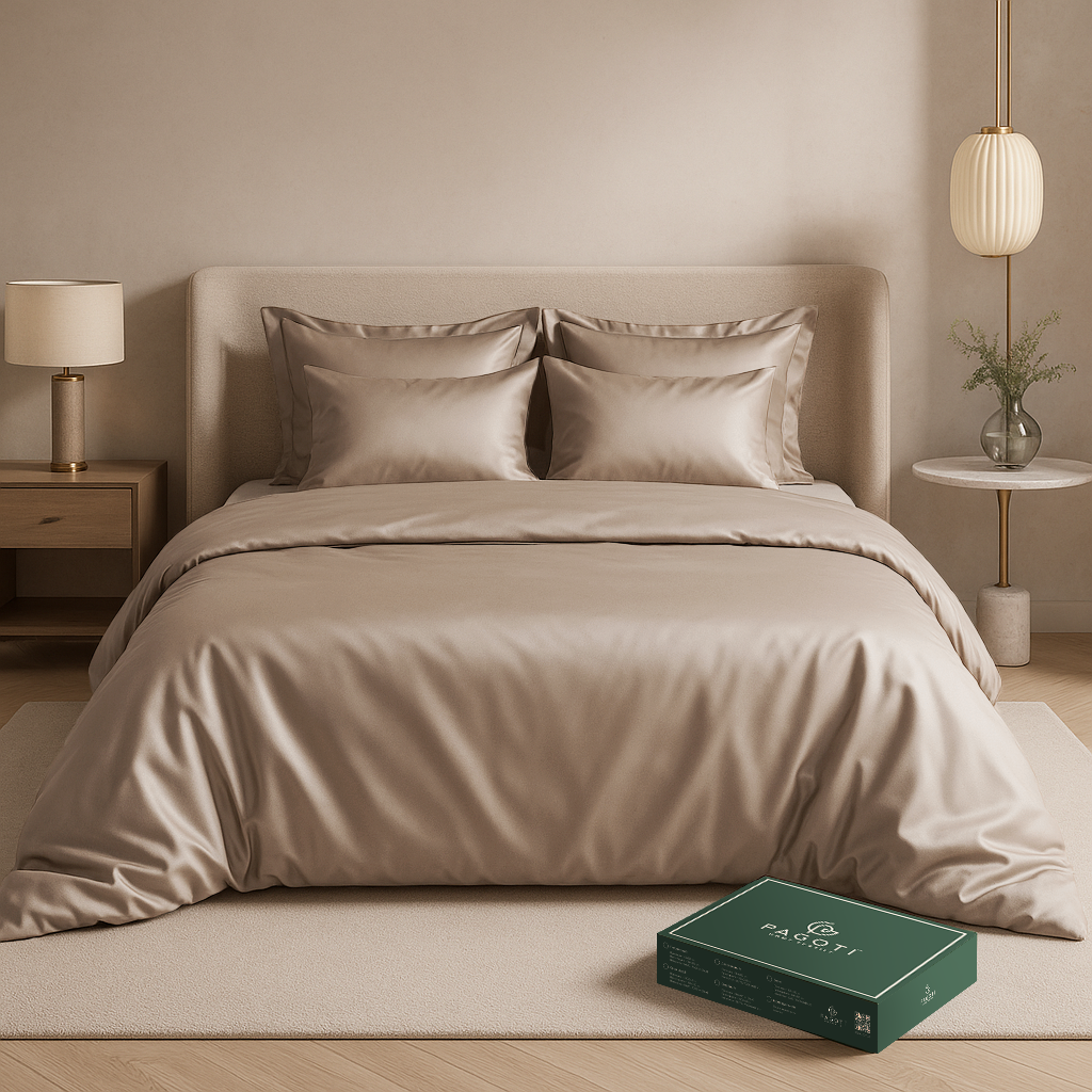 Комплект постільної білизни ліоцелл PAGOTI Aura євро 2х50х70/2х70х70 см Капучино - фото 1 Комплект постільної білизни ліоцелл PAGOTI Aura євро 2х50х70/2х70х70 см Капучино - фото 1