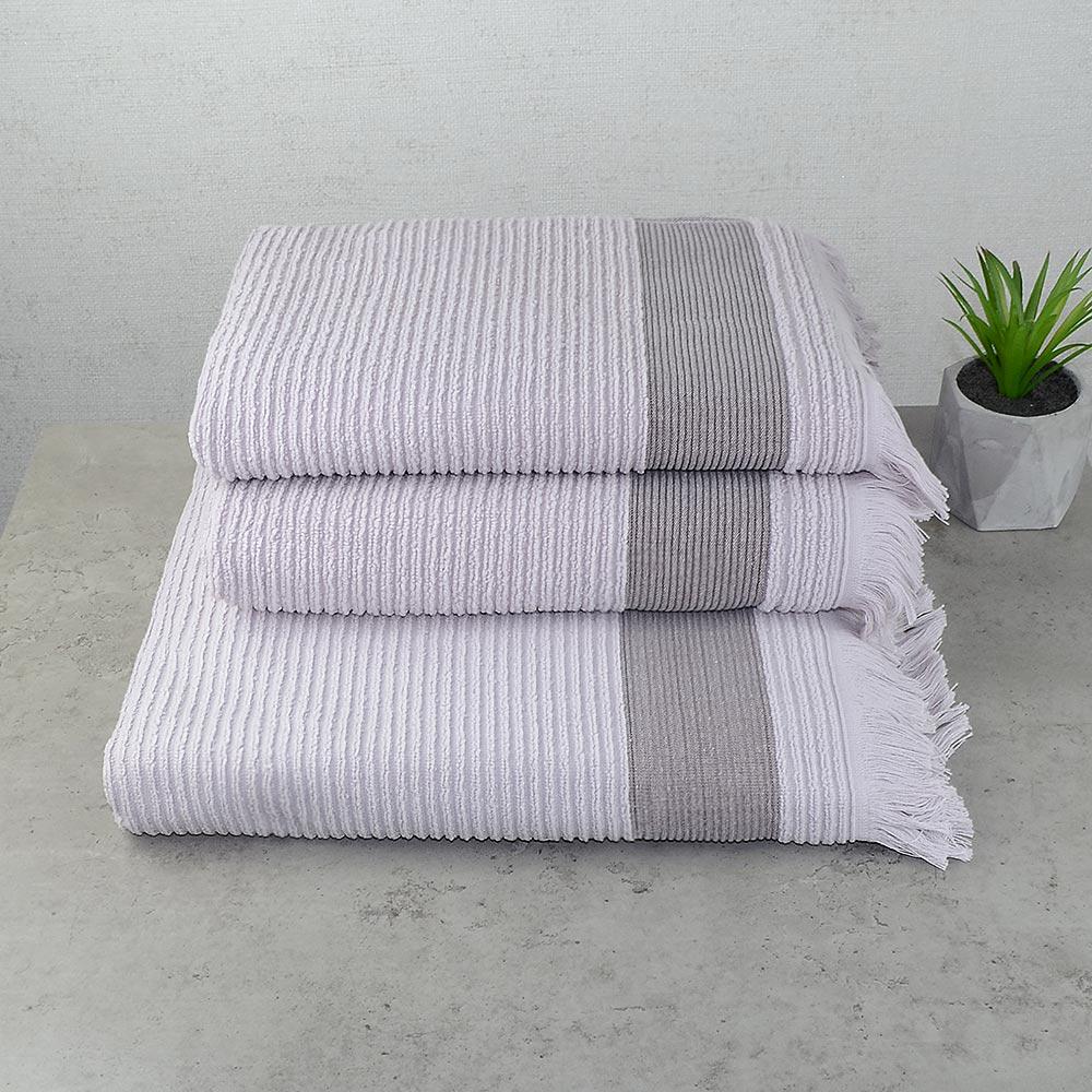 Набор махровых полотенец с бахромой GM Textile 50x90/50x90/70x140 см 3 шт. Лиловый