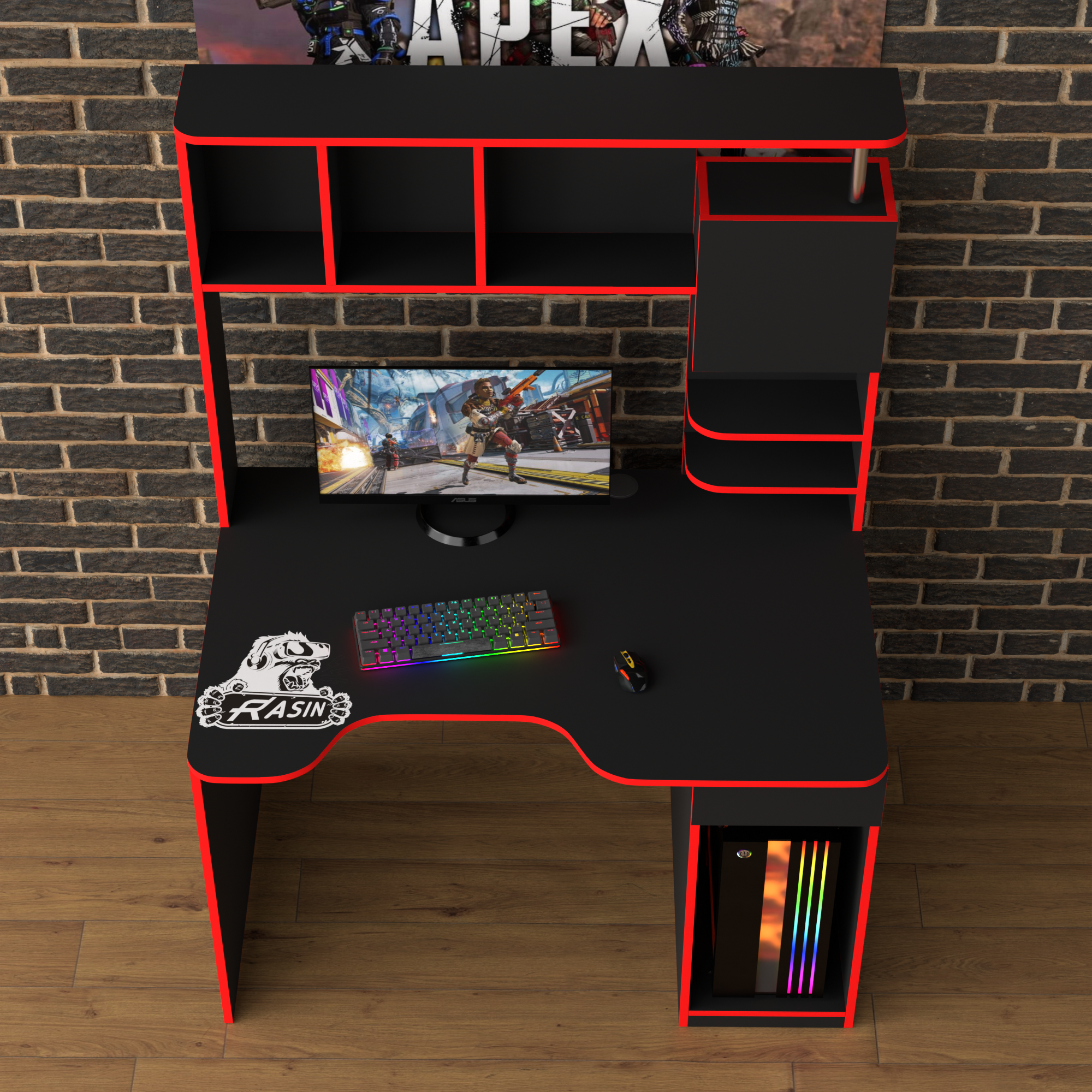 Стол геймерський ергономічний із надбудовою Zeus Rasin RS-12 з ЛДСП та металу Чорно-червоний (RS-12) - фото 2 Стол геймерський ергономічний із надбудовою Zeus Rasin RS-12 з ЛДСП та металу Чорно-червоний (RS-12) - фото 2