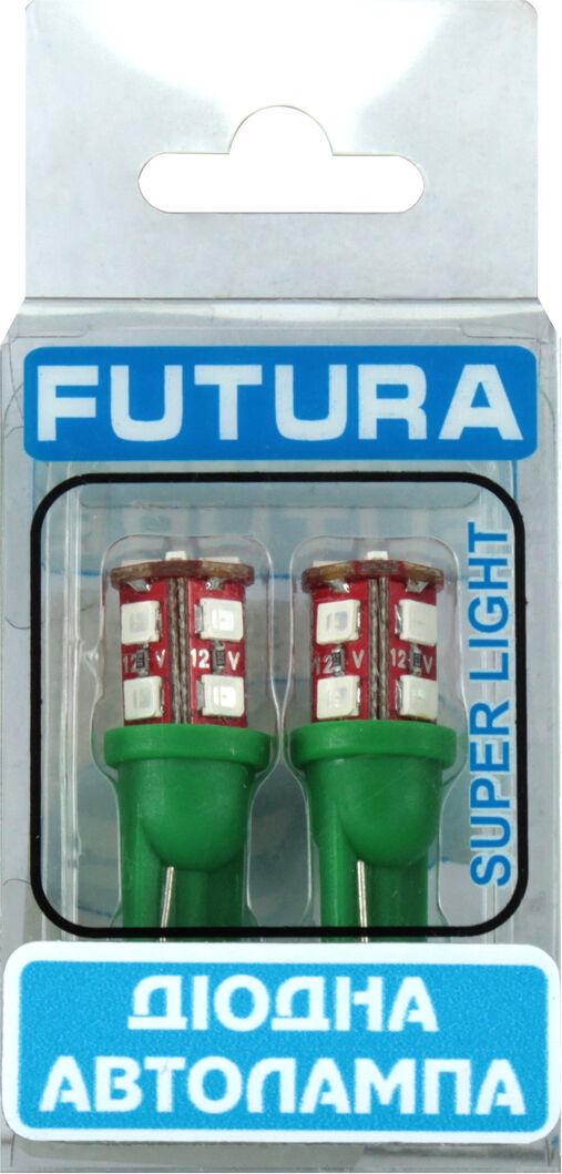 Лампочка FUTURA без цоколя LED T10 W5W SMD 12 диодов 12V W2.1x9.5d 2 шт. Зеленый (70513)