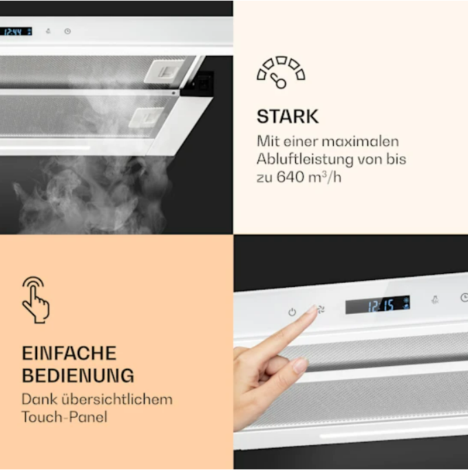 Вытяжка Klarstein Mariana Neo 60 с плоским экраном 640 м3/ч 60 см (10035925) - фото 7 Вытяжка Klarstein Mariana Neo 60 с плоским экраном 640 м3/ч 60 см (10035925) - фото 7