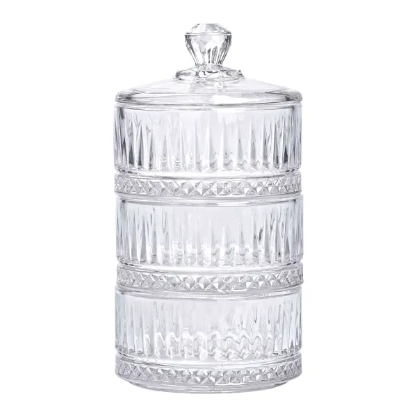 Конфетница трехуровневая стеклянная с крышкой ребриста Прозрачный (HP-YH-16) - фото 2