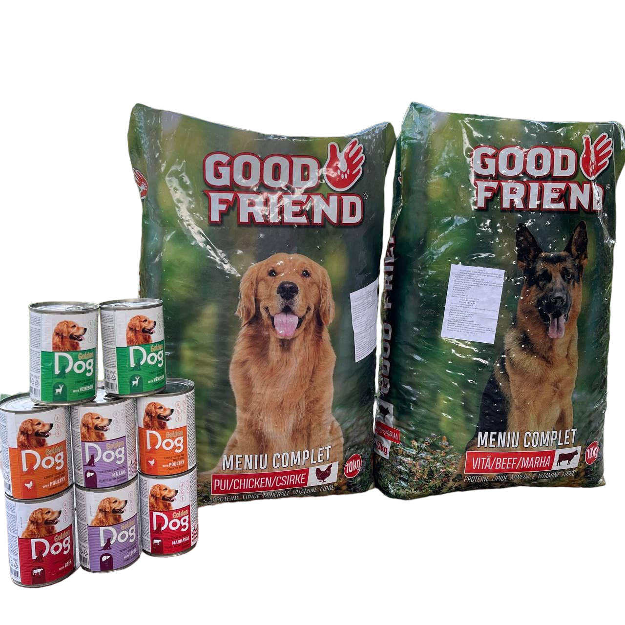 Набір корму сухого Good Friend/вологого Golden Dog для собак 2/8" кг