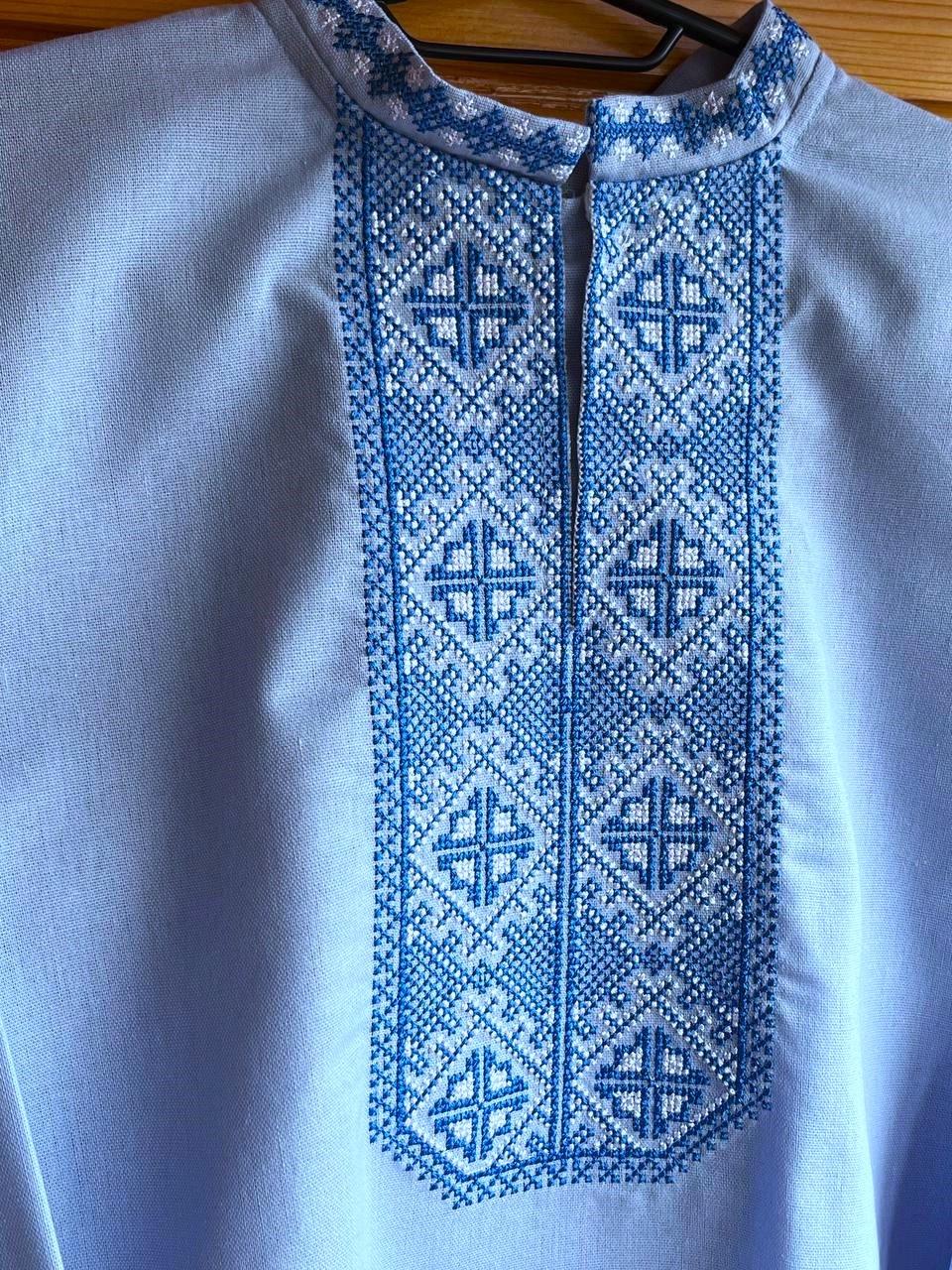 Вышиванка на мальчика натуральный лен с длинным рукавом 158 см Голубой (1801917509) - фото 7