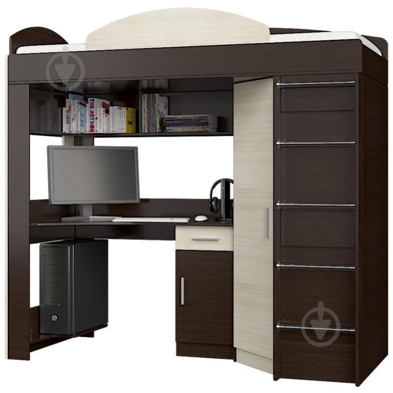 Кровать чердак со шкафом и рабочим местом Эверест венге молочный