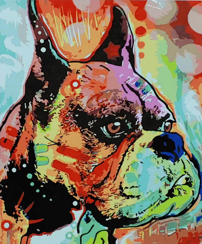 Картина по номерам Strateg Премиум Красочный бульдог с лаком и уровнем 40x50 см (SY6875)