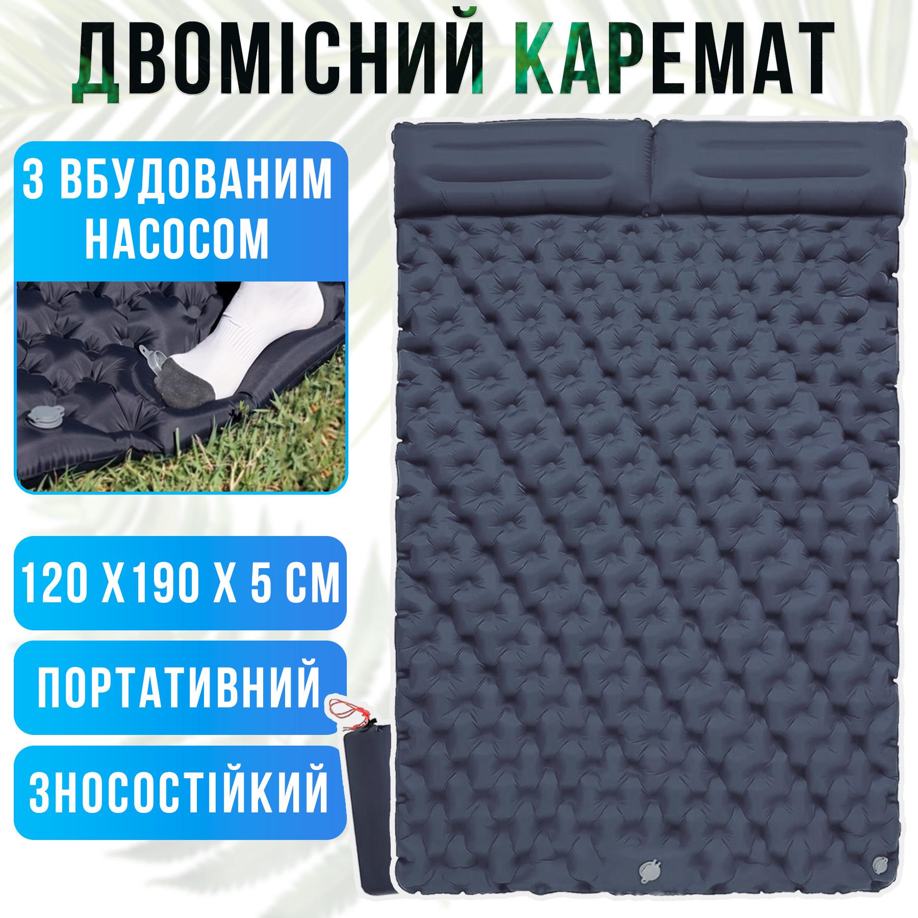 Самонадувающийся ковер двухместный со встроенным насосом Темно-синий (NN-120-4959) - фото 9
