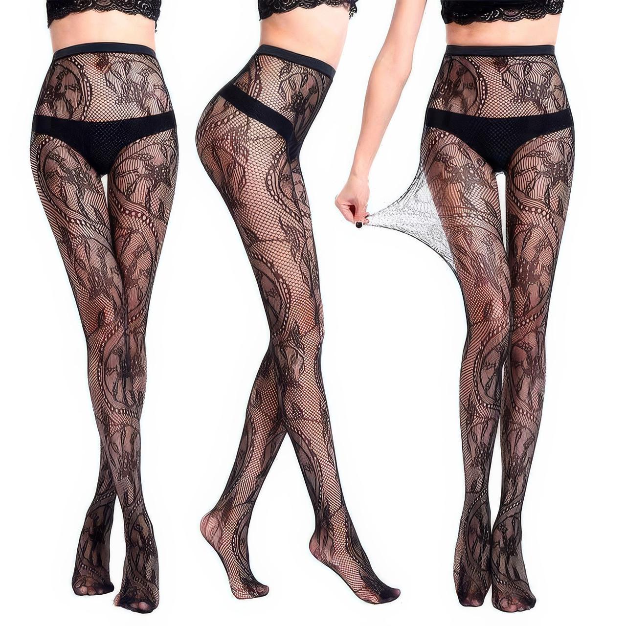 Колготки с цветочным узором One size Черный (K000681) - фото 2 Колготки с цветочным узором One size Черный (K000681) - фото 2