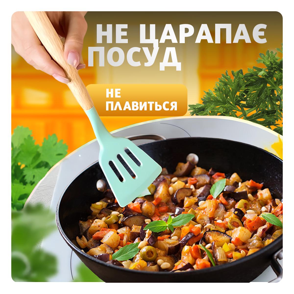 Набір кухонного приладдя Kayfovo KS-12S-2 з 12 силіконових предметів ополоник/кухонні щипці/лопатки Green (29296) - фото 3