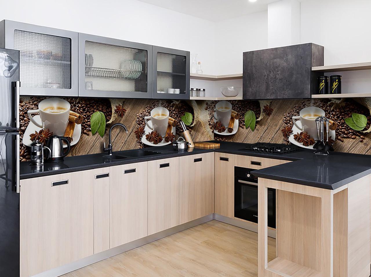 Кухонный фартук Ароматный кофе зерна специи с самоклеющейся виниловой пленки 60х250 см Коричневый