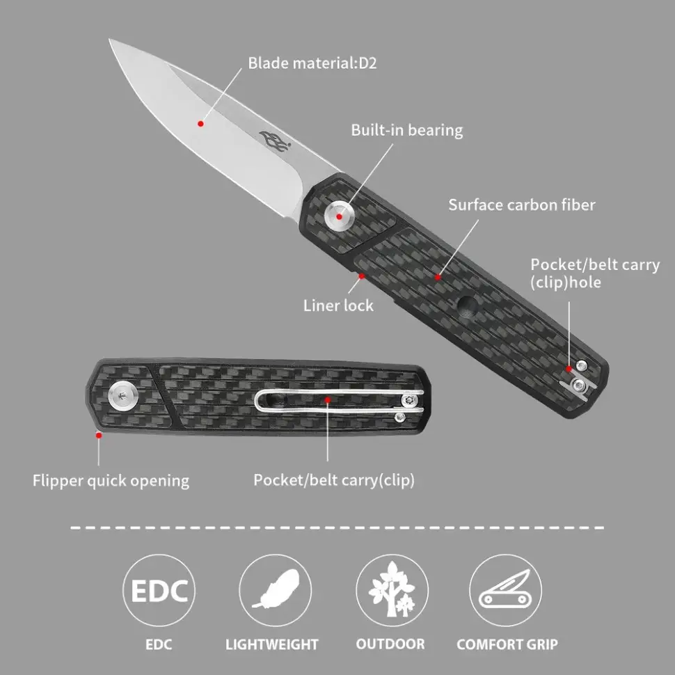 Нож складной Firebird FH927-CF сталь D2 Черный карбон (FH927-CF) - фото 5 Нож складной Firebird FH927-CF сталь D2 Черный карбон (FH927-CF) - фото 5