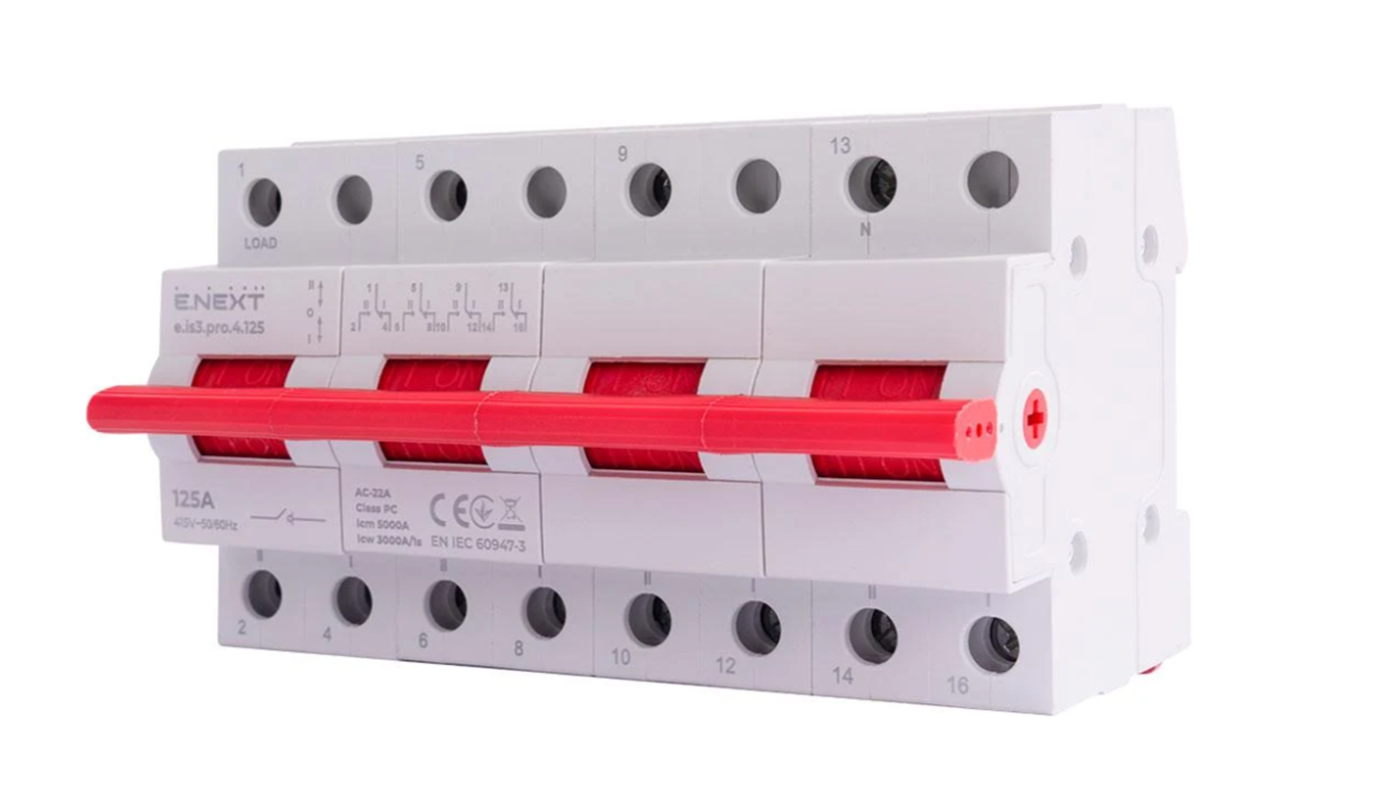 Перемикач на DIN-рейку E.NEXT e.is3.pro.4.125, 4р, 125А на три положення 4-полюсний 125А (p008032)