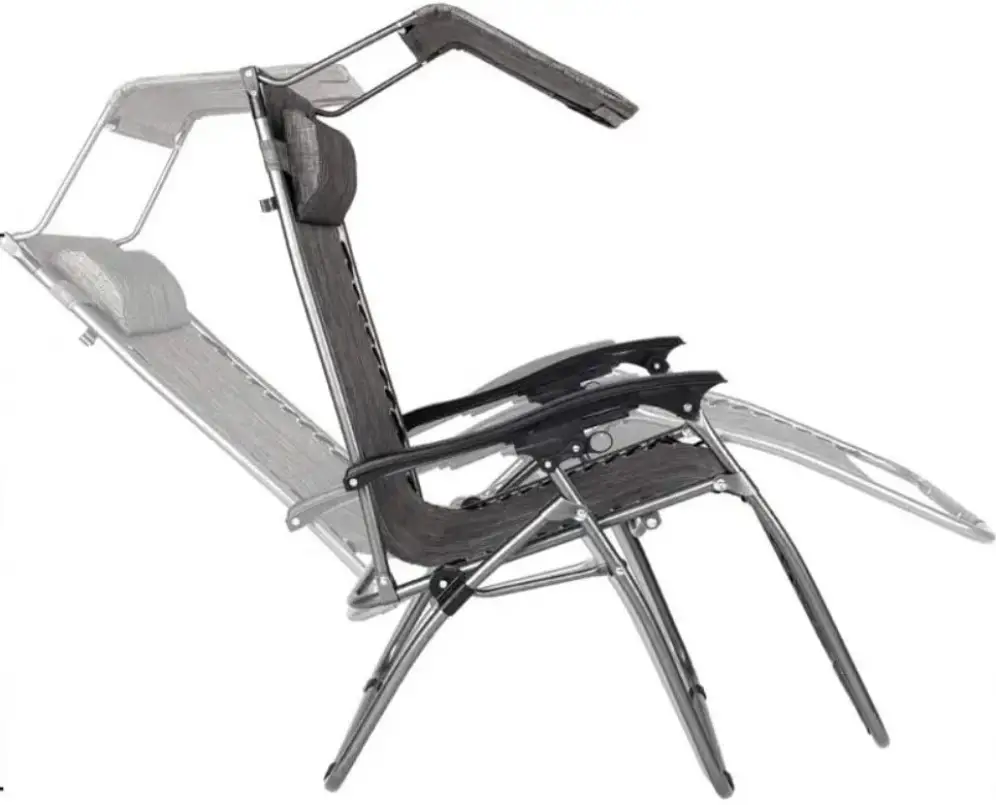 Шезлонг раскладной с козырьком подголовником и подлокотниками с регулируемым положением 160 см Серый - фото 2