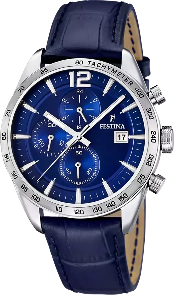 Наручные часы мужские Festina F16760/3 Timeless Chronograph со стальным корпусом WR 50 м и синим циферблатом