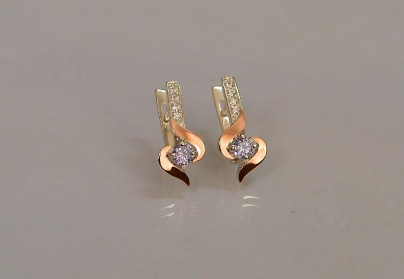 Серебряные серьги Sil с золотыми вставками 142s-3 Фиолет (Sil-1130)