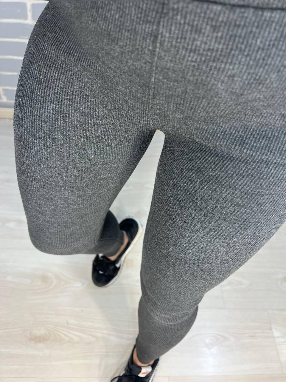 Лосини жіночі Ластівка 5247 рубчик широкий пояс утеплені на хутрі сірі, сірий, S - фото 2