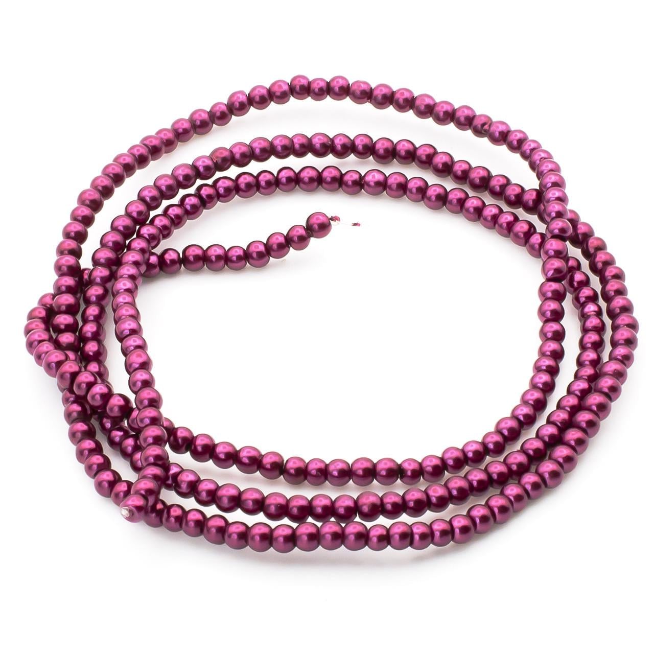 Бусины стеклянные на нитке под жемчуг 8 мм 80 см 105 шт. Фуксия темный (БЖ0008к43)
