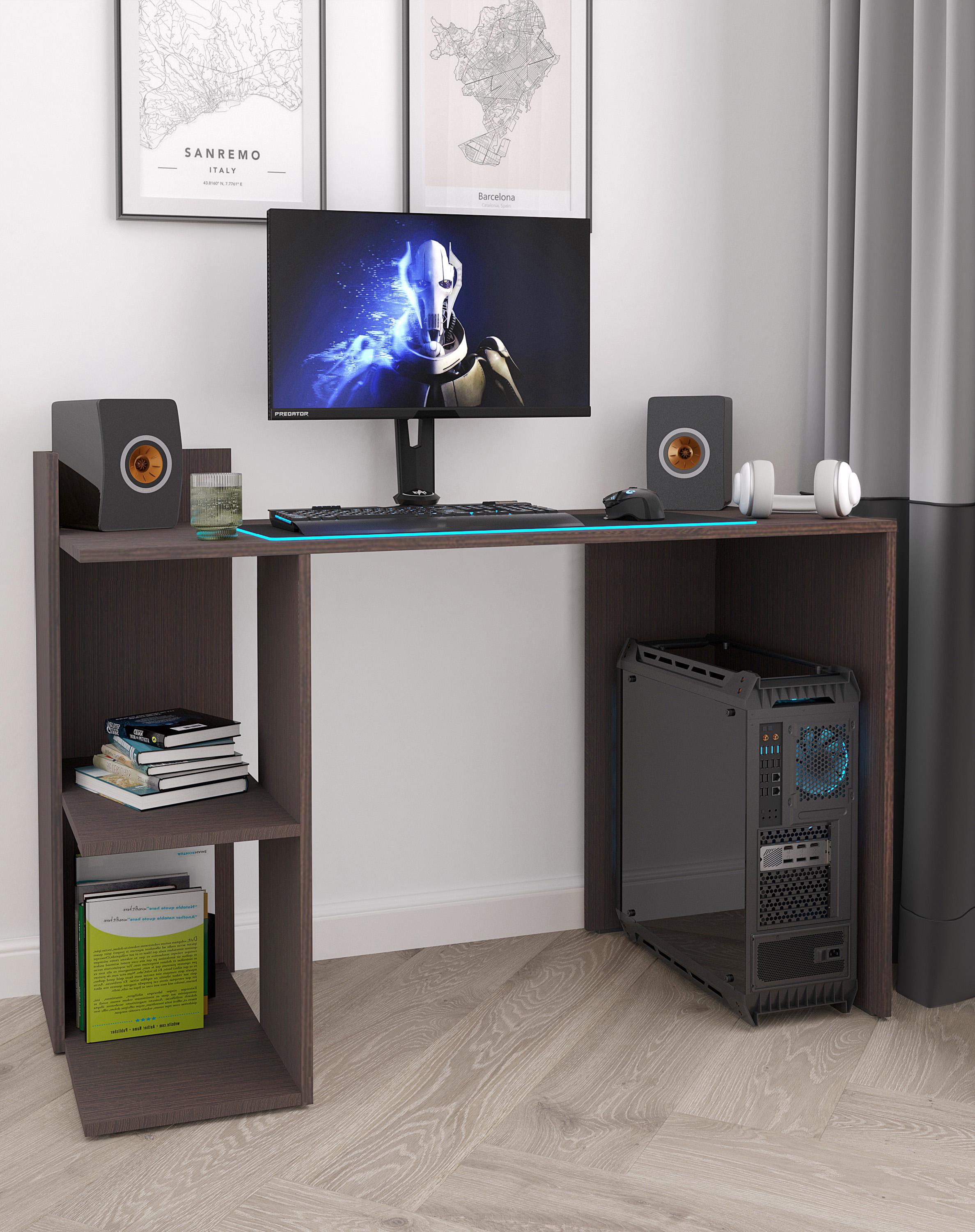 Компьютерный стол с полками слева S-12 1200x870x520 мм Венге темный - фото 1 Компьютерный стол с полками слева S-12 1200x870x520 мм Венге темный - фото 1