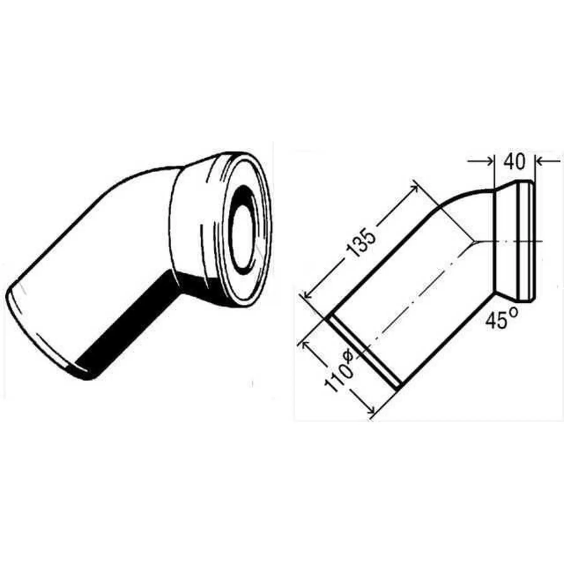 Колено для унитаза VIEGA 101718 45° пластик Ø110 (GSR-000000565) - фото 2