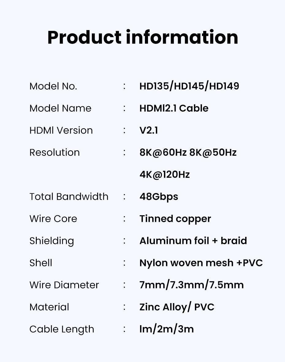 Кабель UGREEN HDMI 2.1 4K 120Hz 48 Гбіт/с 3D Dolby Atmos HDR 10+ eARC HDCP 2.3 1080p 240Hz 1,5 м Чорний (70320) - фото 9