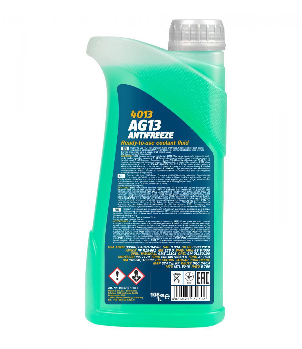 Антифриз Mannol 4013 Longterm Antifreeze AG13 -40°C готовий розчин 1 л Зелений (MN4013-1) - фото 2