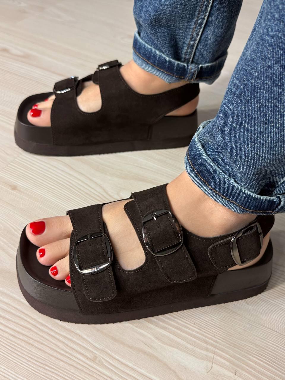 Сандали женские Meideli 889-2 на платформе с пряжками замшевые р. 41 Коричневый (6877)