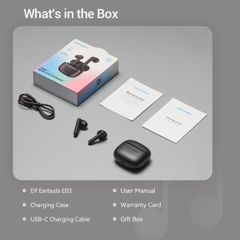 Навушники бездротові Vention Elf E03 Bluetooth 5.3 TWS 10 мм 30 год відтверення AAC/SBC Hi-Fi водонепроникні IPX5 Чорний (NBHB0) - фото 15 Навушники бездротові Vention Elf E03 Bluetooth 5.3 TWS 10 мм 30 год відтверення AAC/SBC Hi-Fi водонепроникні IPX5 Чорний (NBHB0) - фото 15