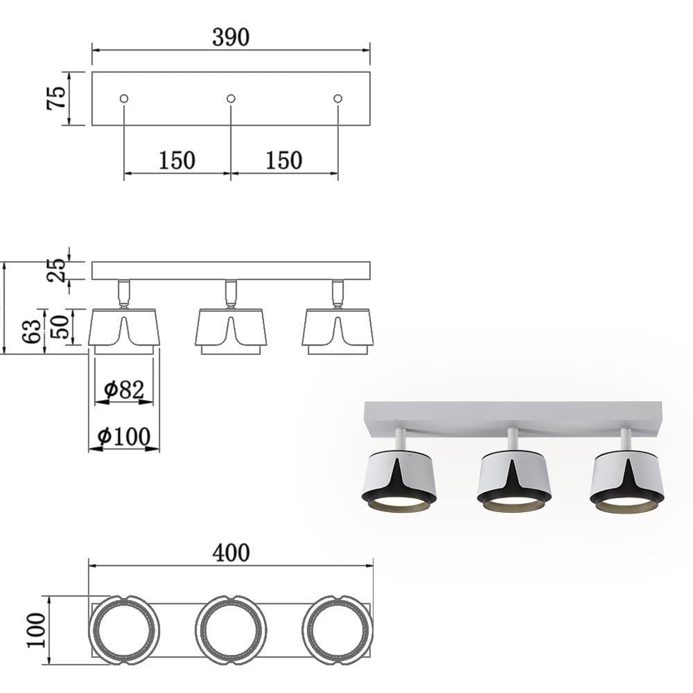 Светильник точечный ESLLSE TELA 3R DL GX53 400x100x135 мм Бело-черный (10536) - фото 4 Светильник точечный ESLLSE TELA 3R DL GX53 400x100x135 мм Бело-черный (10536) - фото 4