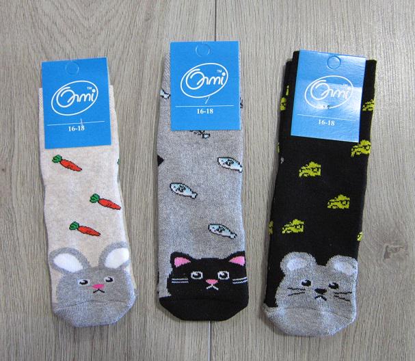 Носки детские махровые Олми 4421 013  14-16р. ассорти Зайка. Котик. Мышка